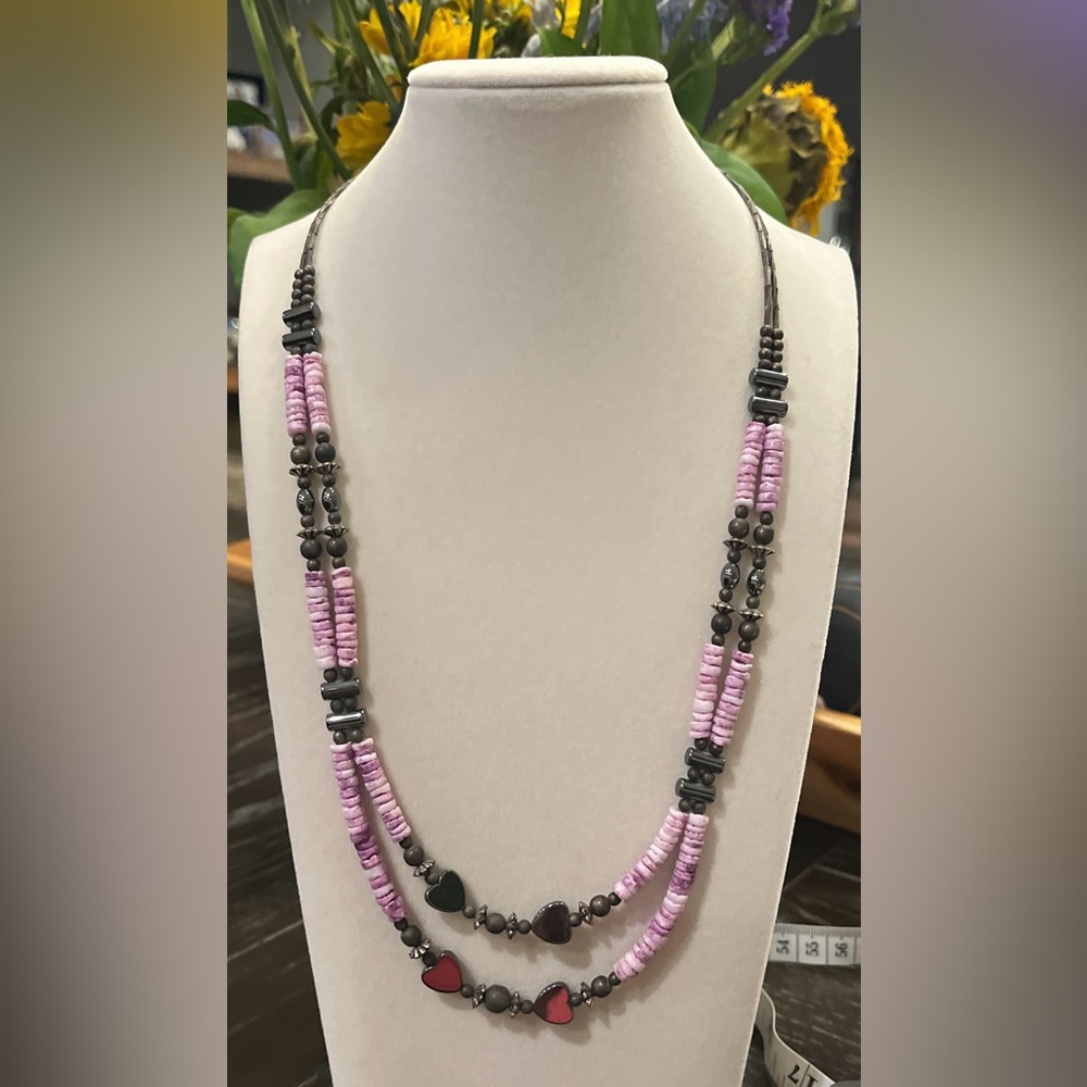 Vintage  Pink and Black Heart Necklace